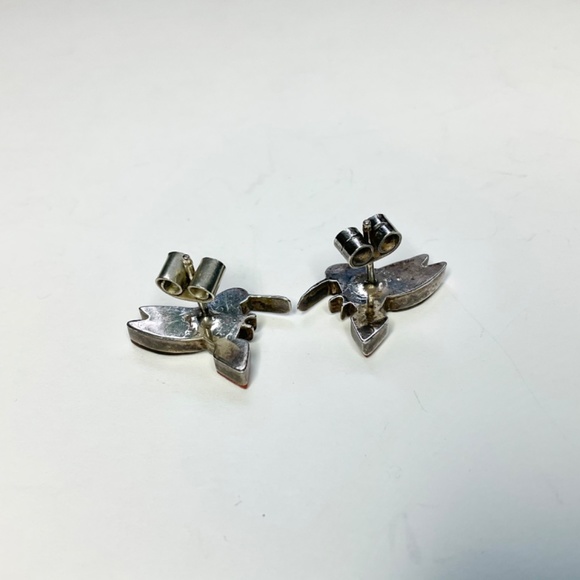 Vintage Sterling Silver Native American Made Hummingbird Earrings Stone Abalone - Picture 4 of 8